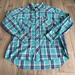 Wrangler Blue Plaid Casual Shirt with Pearl Snap Buttons Sz XL